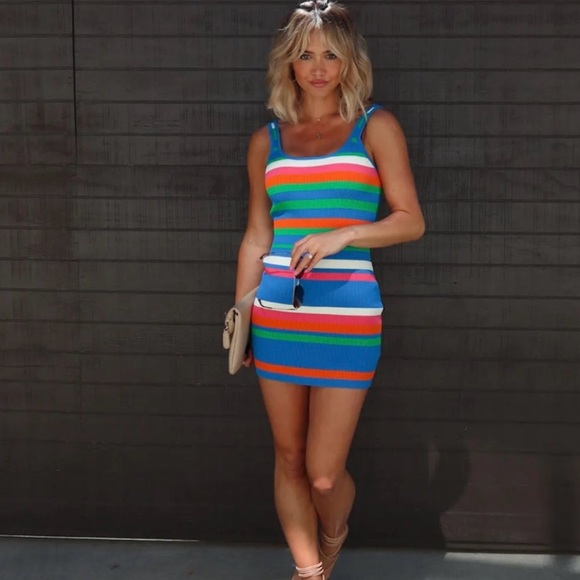Vici Dresses & Skirts - Shades of Happiness Striped Ribbed Midi Dress by Vici